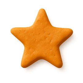 Orange star made of play dough with textured surface on a white background.