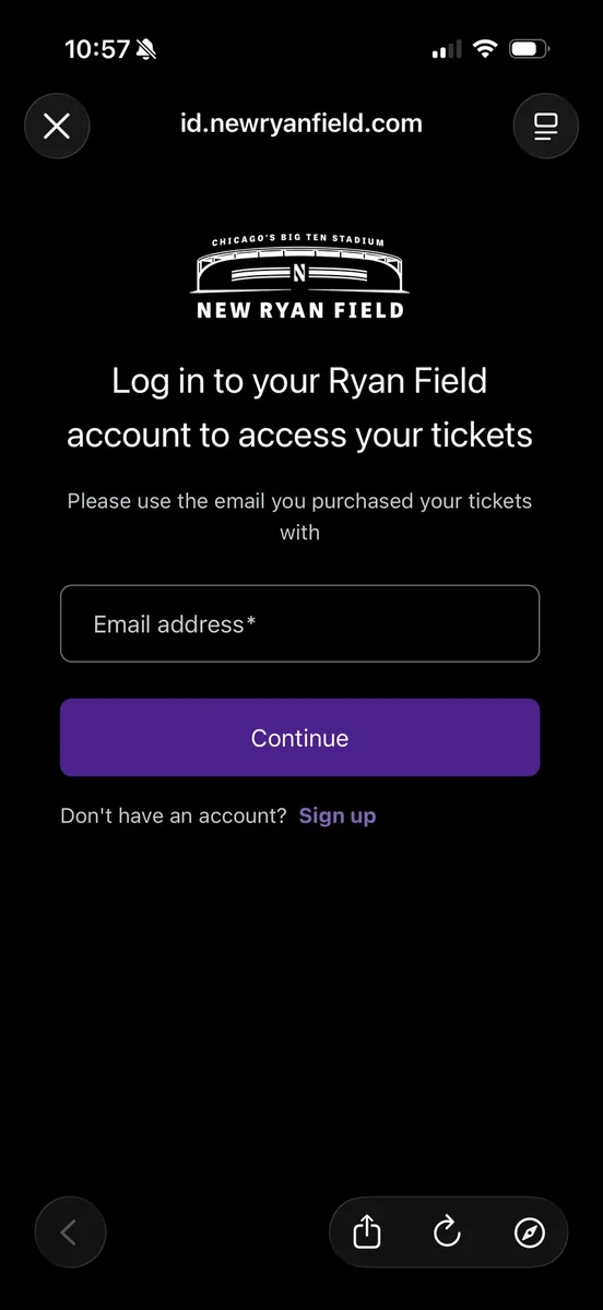 New Ryan Field app: enter the email you purchased your tickets with