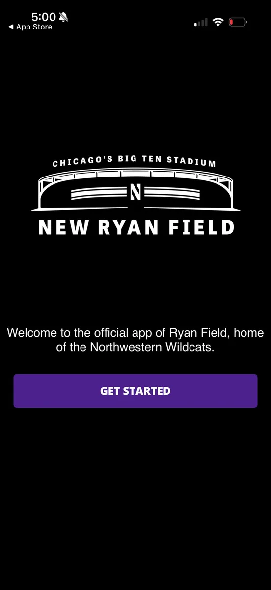 New Ryan Field app: Get Started screen
