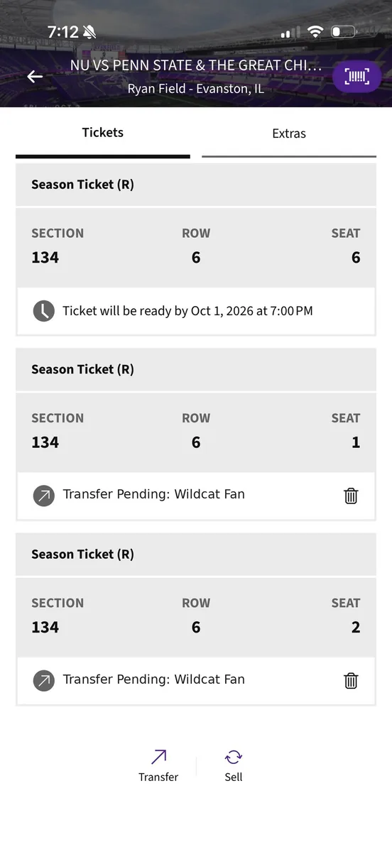 Seats showing Transfer Pending status