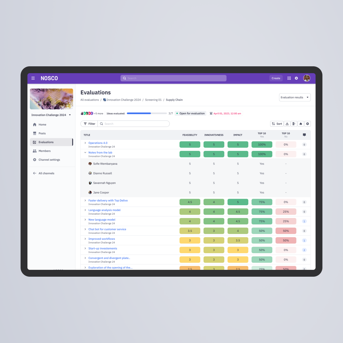 Nosco is an innovation consultancy and SaaS business that helps large organisations become more innovative through open & collaborative models of innovation. Nosco provides an innovation management tool allowing effortless collection, maturation and incubation.