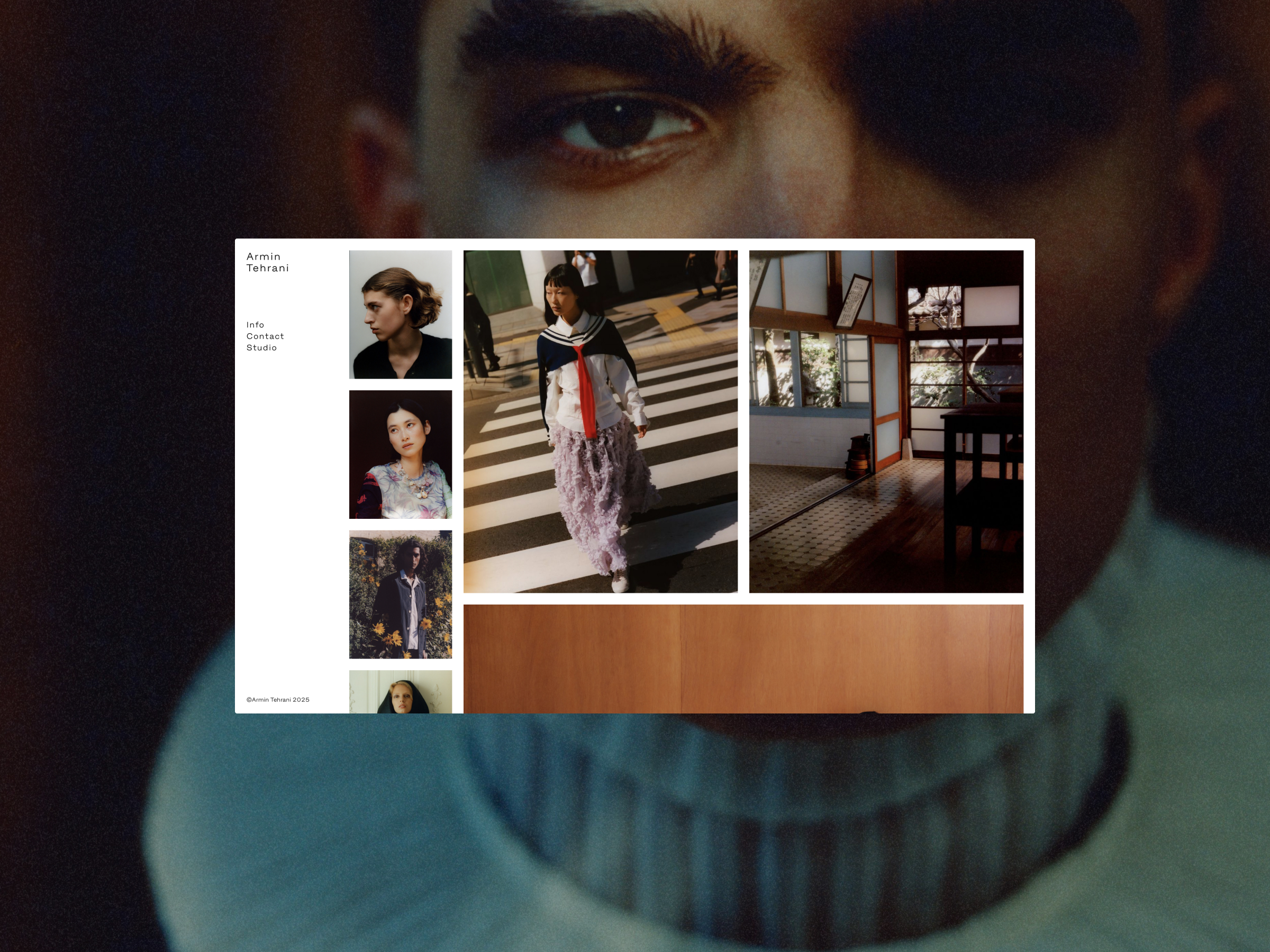 Armin Tehrani is a photographer and art director from Vancouver, currently based in Copenhagen. His subject matter is largely inspired from travel and human experience, while working in a mainly analog process. His work has also been featured in many publications such as Kinfolk, Teeth Mag, Ignant, Harper’s Bazaar, Wall Street Journal, and L'Officiel. 