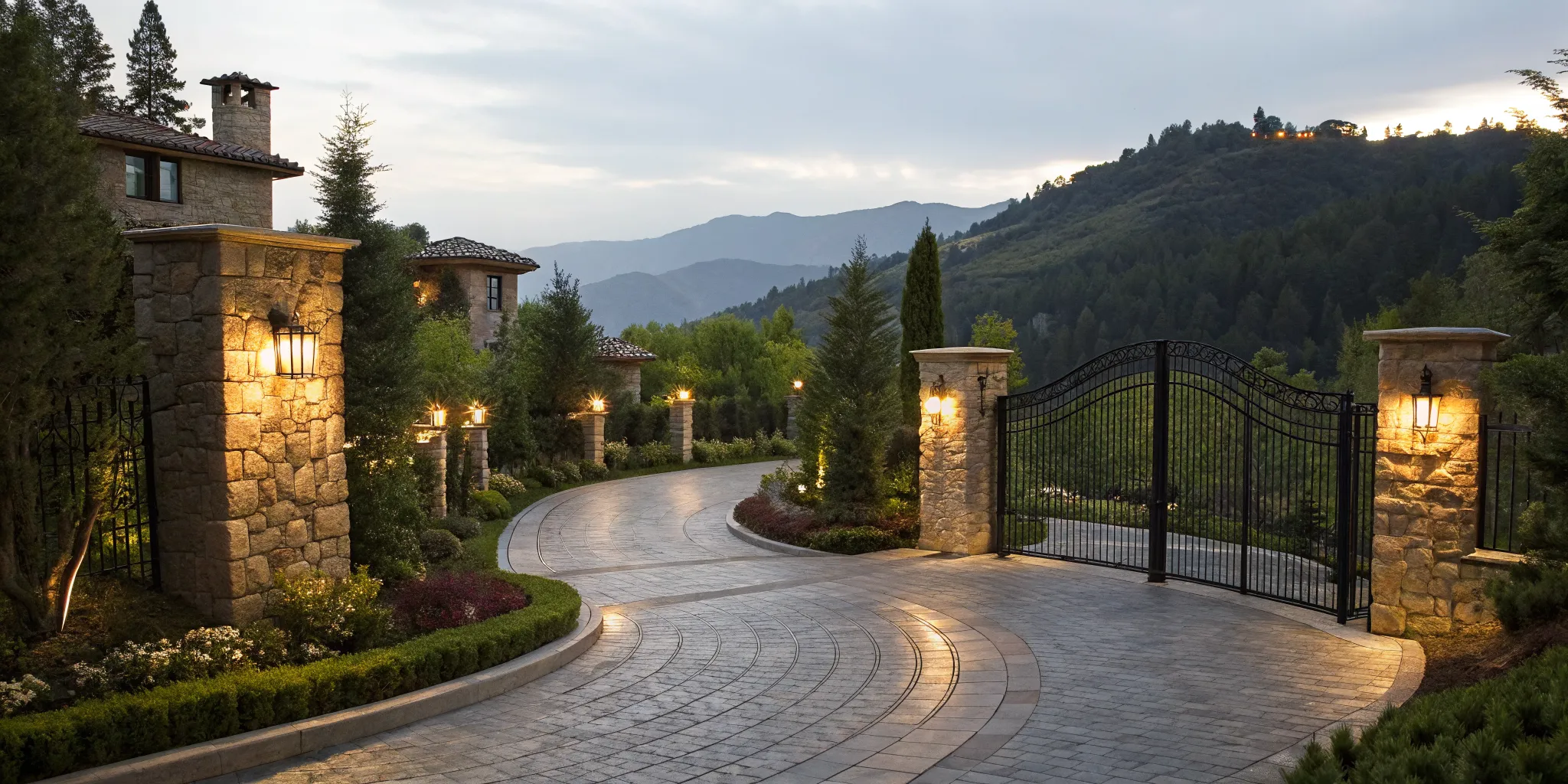 Luxury real estate in Ivins, Utah, featuring a home with a gated driveway and mountain views.