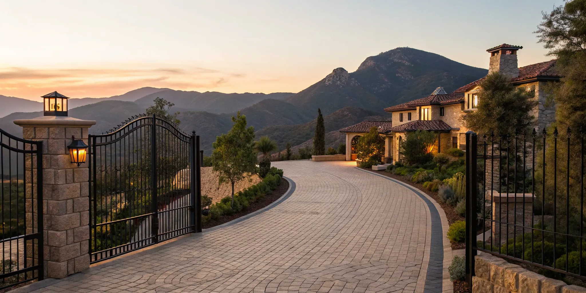A luxury home for sale in Grace, Idaho with mountain views and a gated driveway.