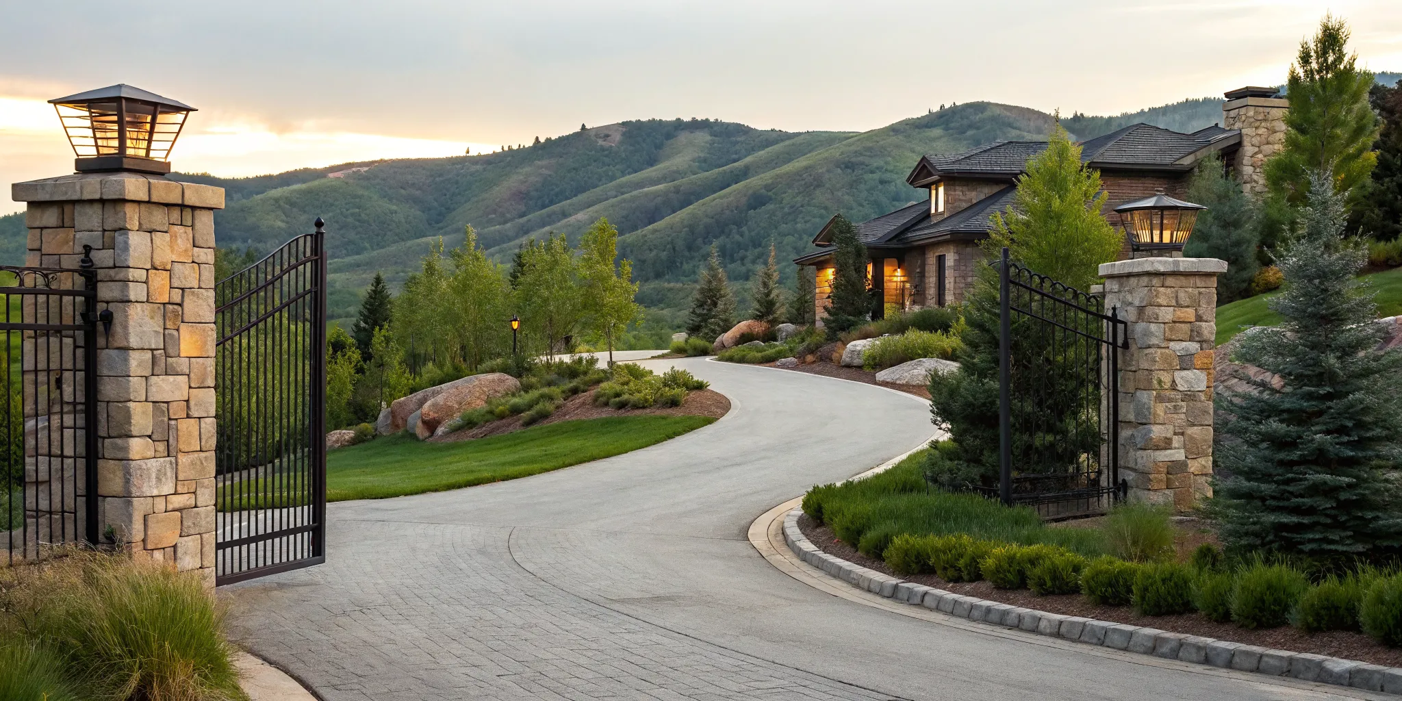 Gated entrance to the Blackhawk Station residential community in Park City, Utah.