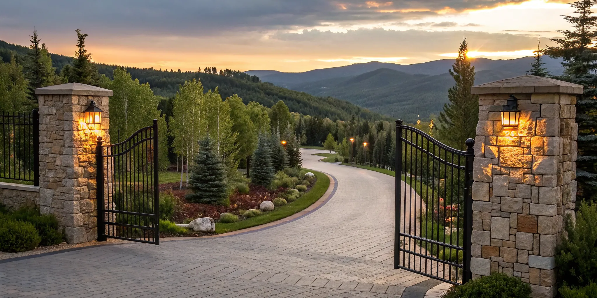 Pleasant Grove 84062 neighborhood with a gated entrance and scenic mountain views.