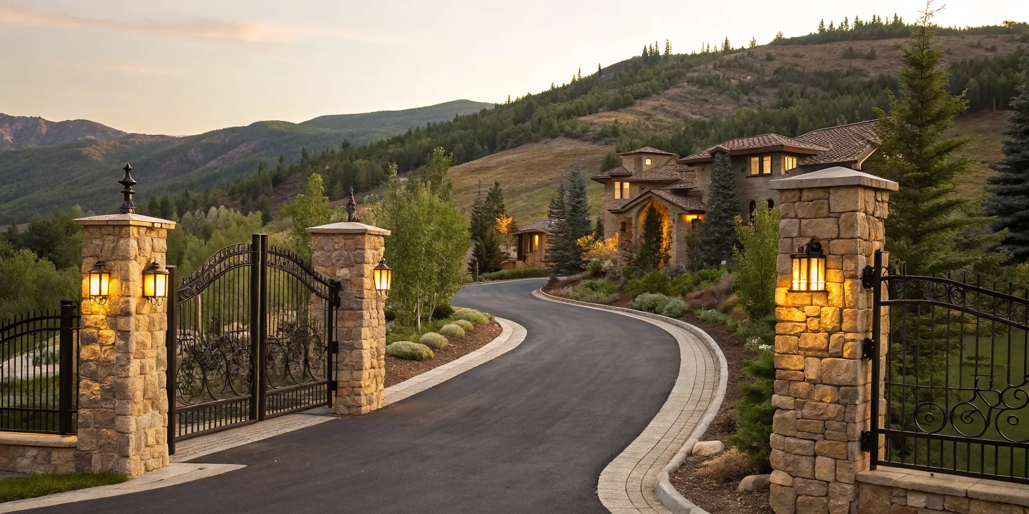 Luxury mountain home with a gated driveway, purchased with a jumbo fixed-rate mortgage.