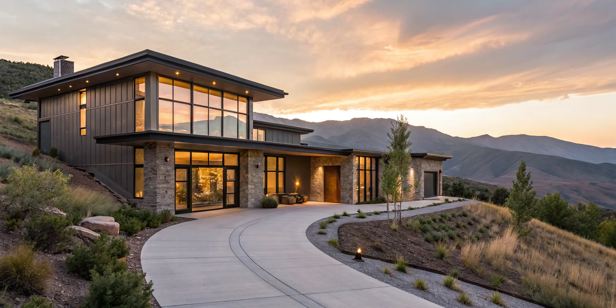 Modern luxury home in the mountains, a property that requires a jumbo loan mortgage.