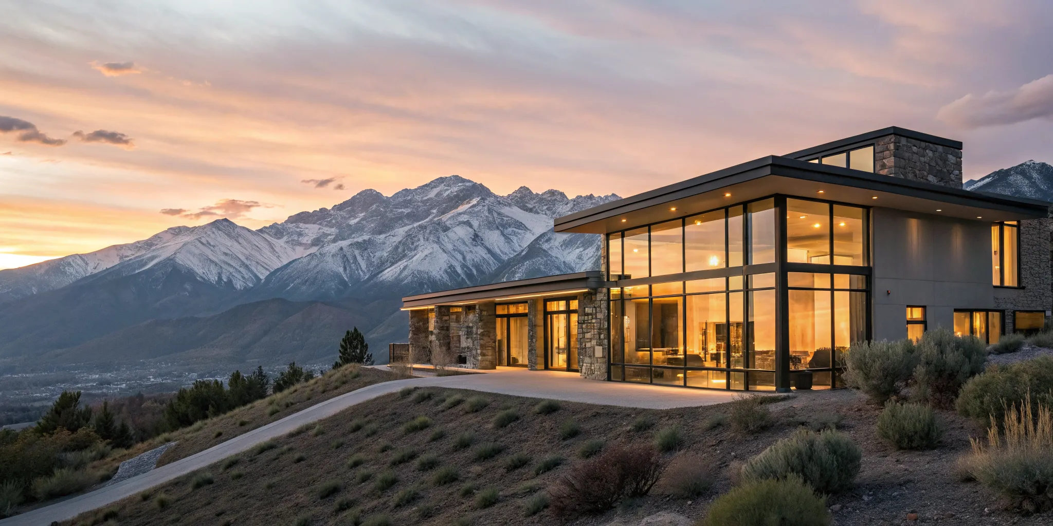 Modern luxury home with mountain views, a property for homebuyers considering a jumbo mortgage.