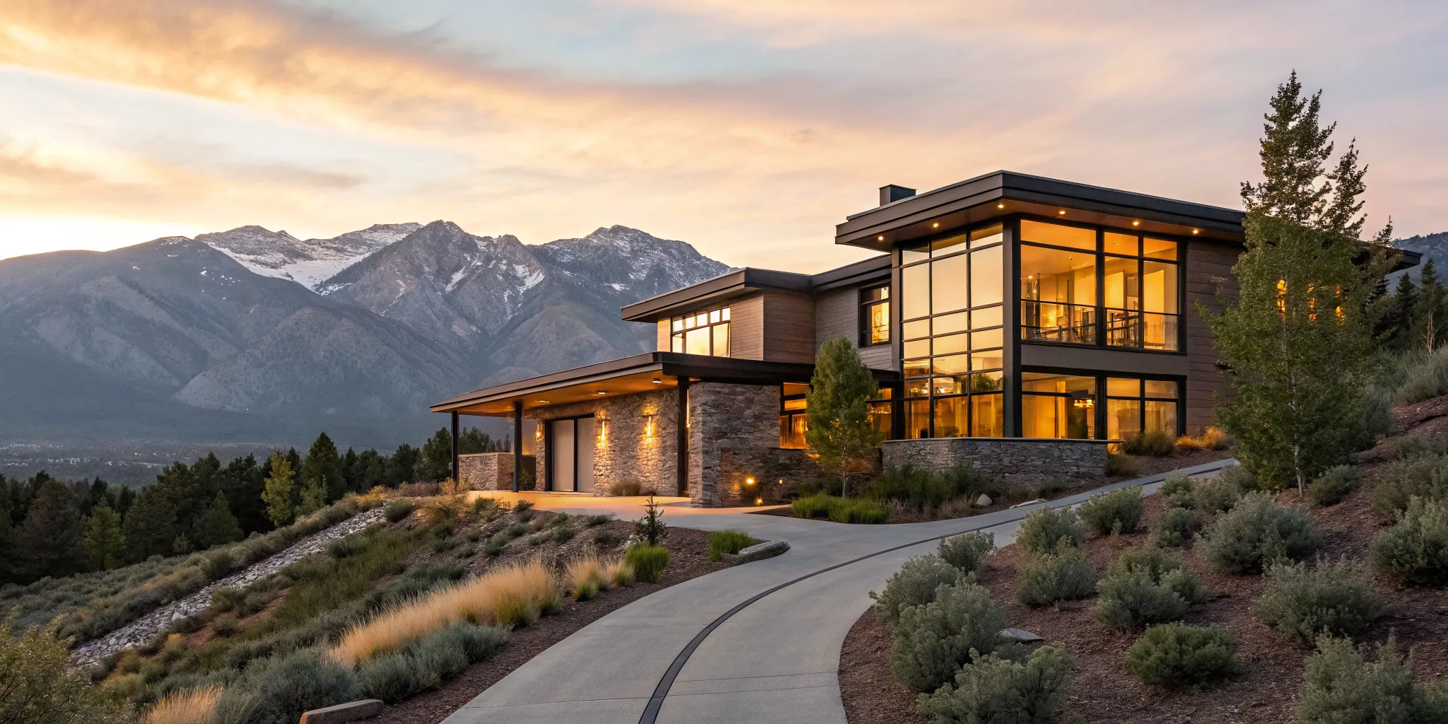 Luxury home at sunset, a property where jumbo loan rates are a key consideration.