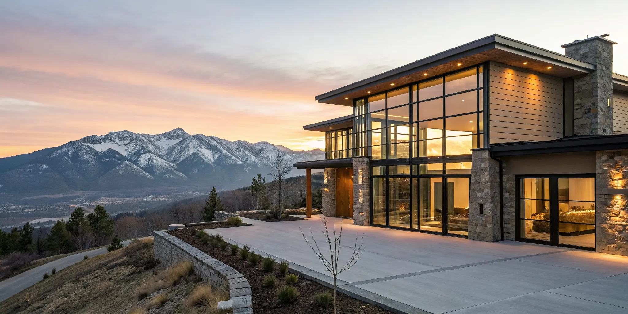A modern luxury home with mountain views, a property requiring a jumbo loan quote.