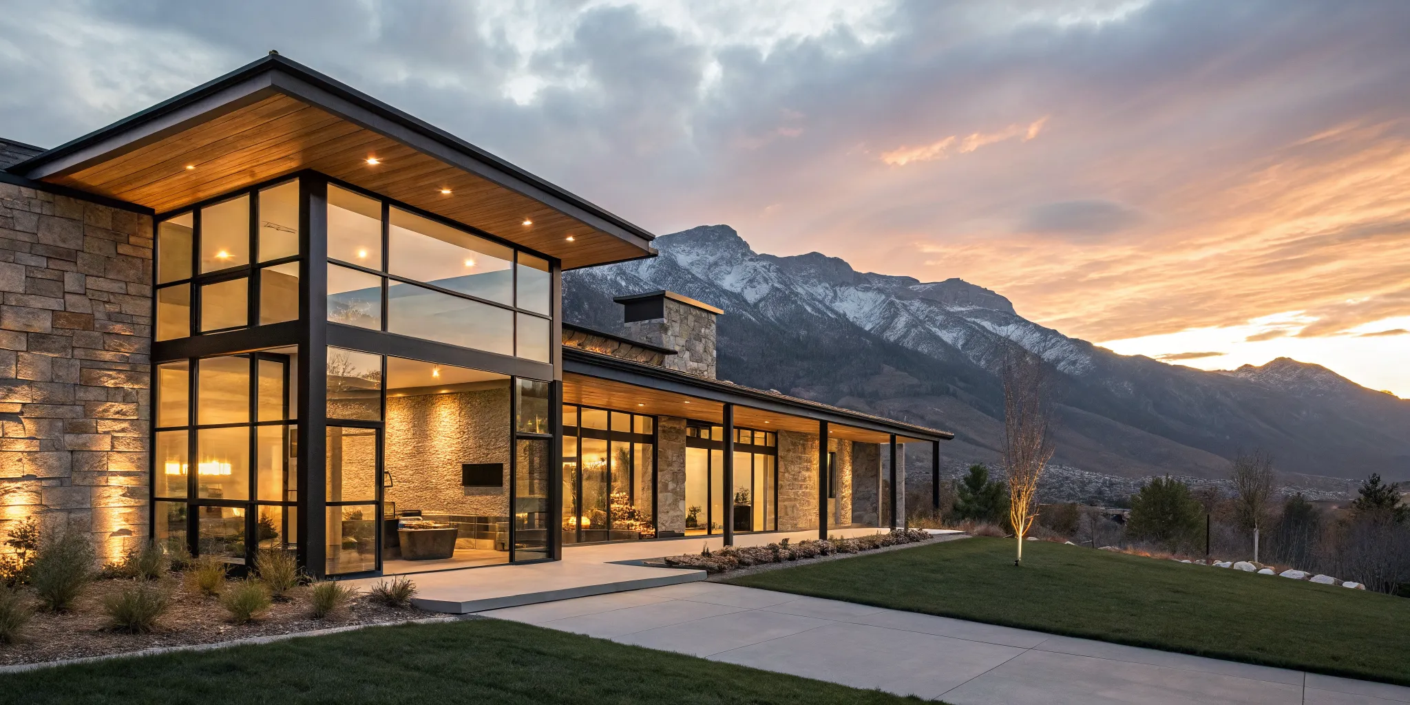 Luxury mountain home at sunset, a goal for a self-employed jumbo loan.