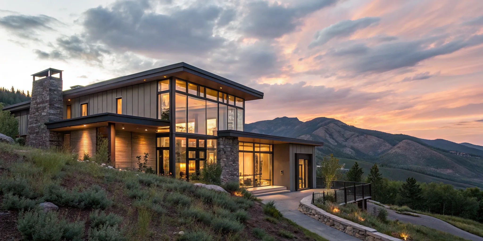 Modern ski condo at sunset, a guide to financing options for the self-employed.