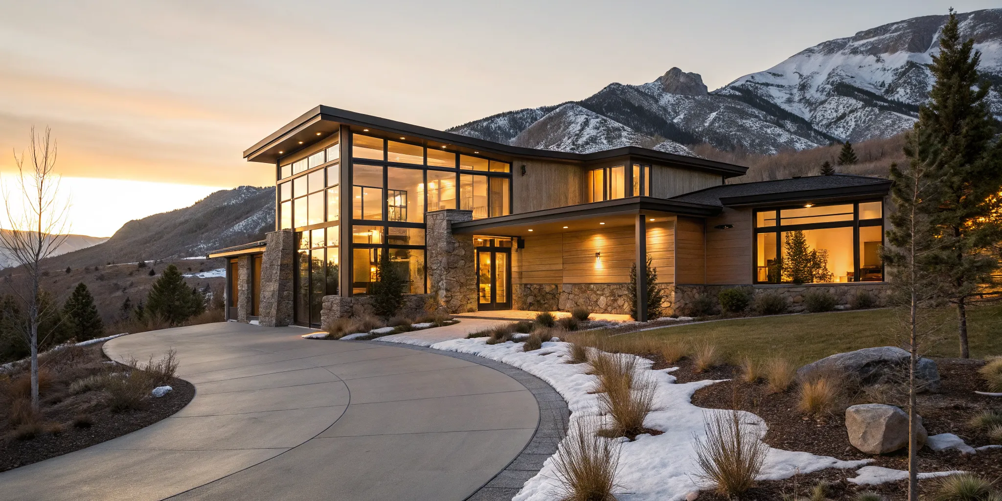 Luxury mountain home at sunset, a property type influencing jumbo ARM loan rates.