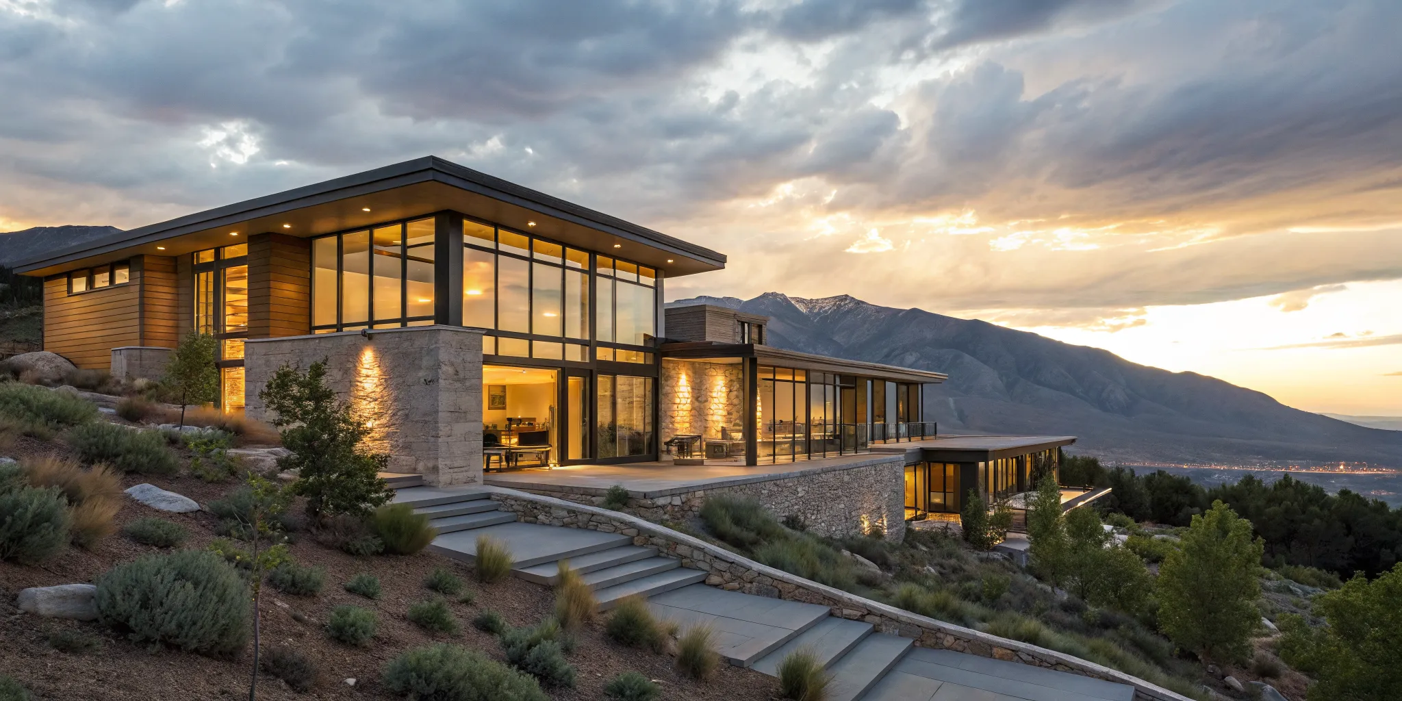 Modern condo hotel on a hillside, a property type requiring unique financing.