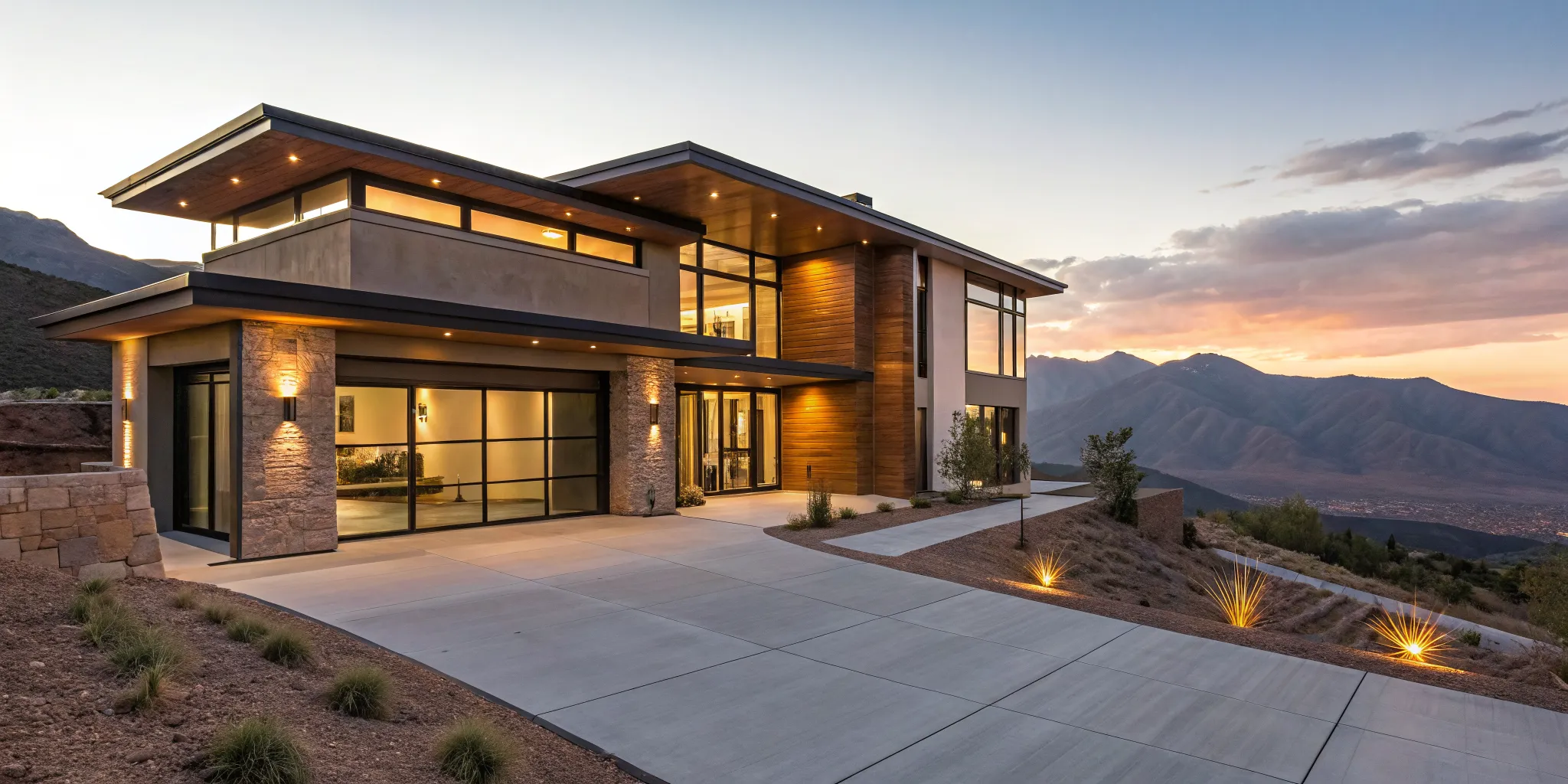 A modern vacation home with mountain views, meeting the requirements for a home loan.