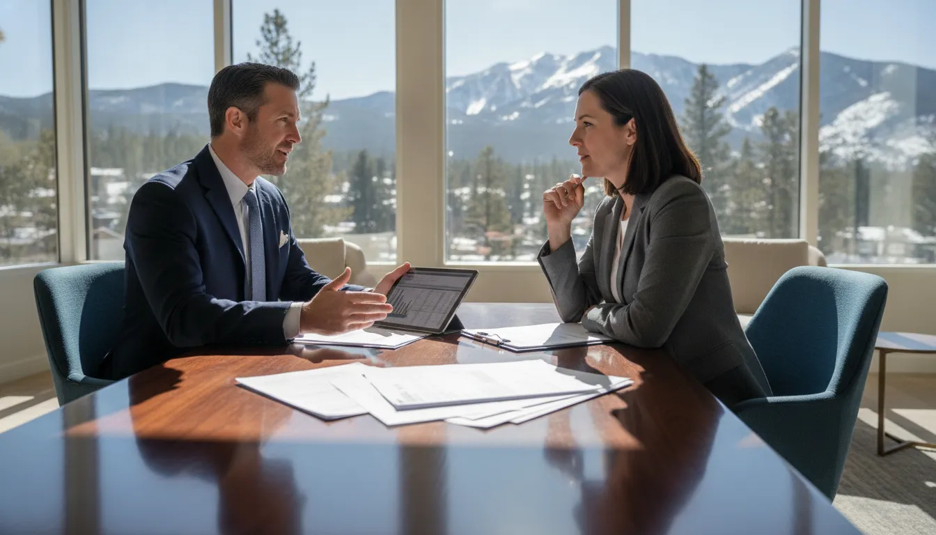 Business owner and advisor preparing K-1 income mortgage documents for a Park City jumbo loan