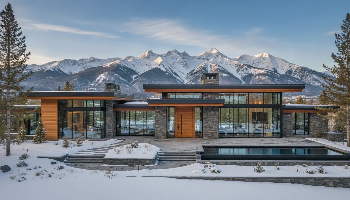 Luxury mountain home in Park City Utah with snow covered peaks visible in the background