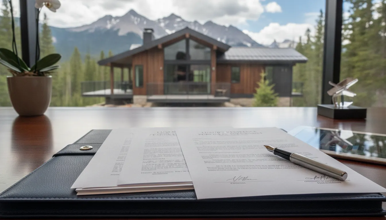 Financial planning documents and loan contract on a desk