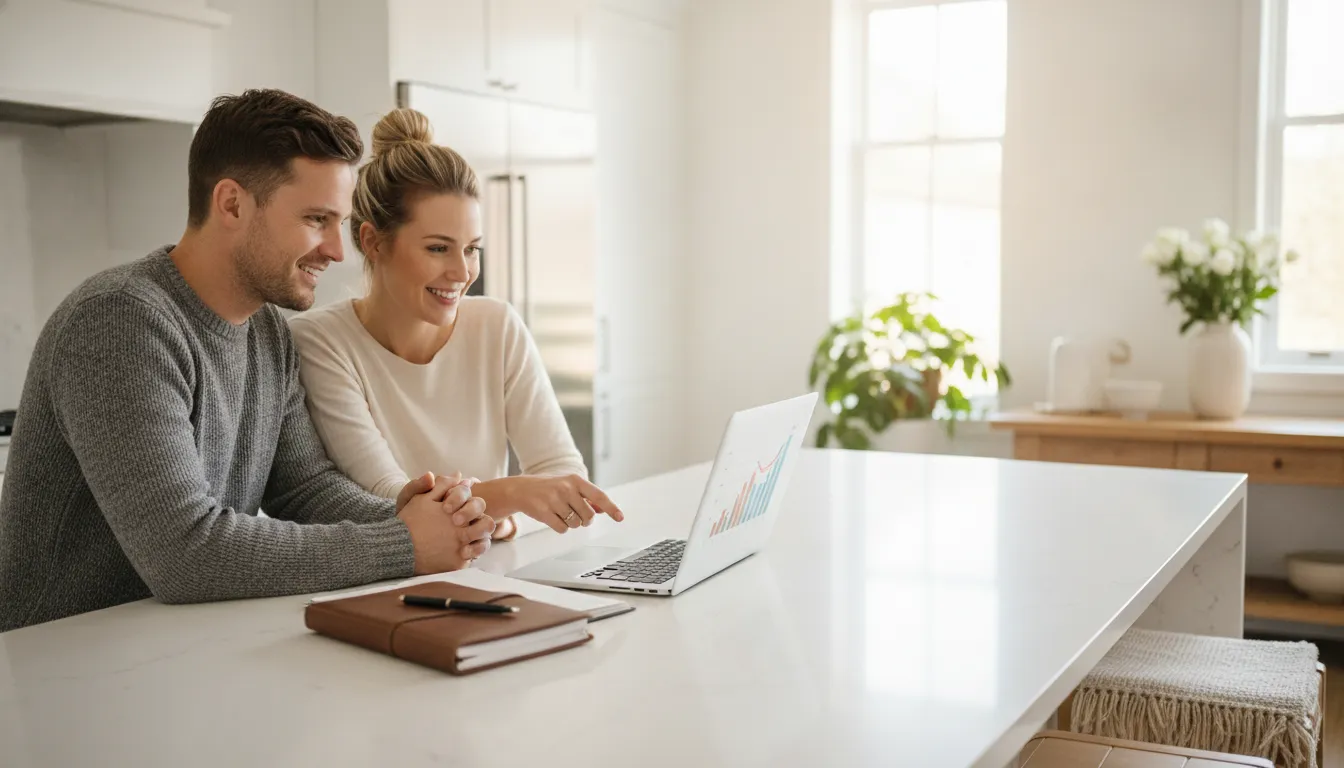 Couple reviewing their household savings for a home down payment with a financial planner