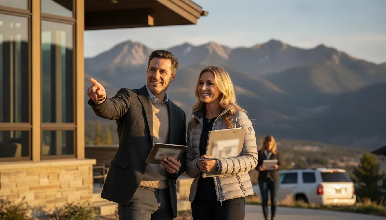 Investor and mortgage professional reviewing a luxury mountain investment property in Park City, Utah
