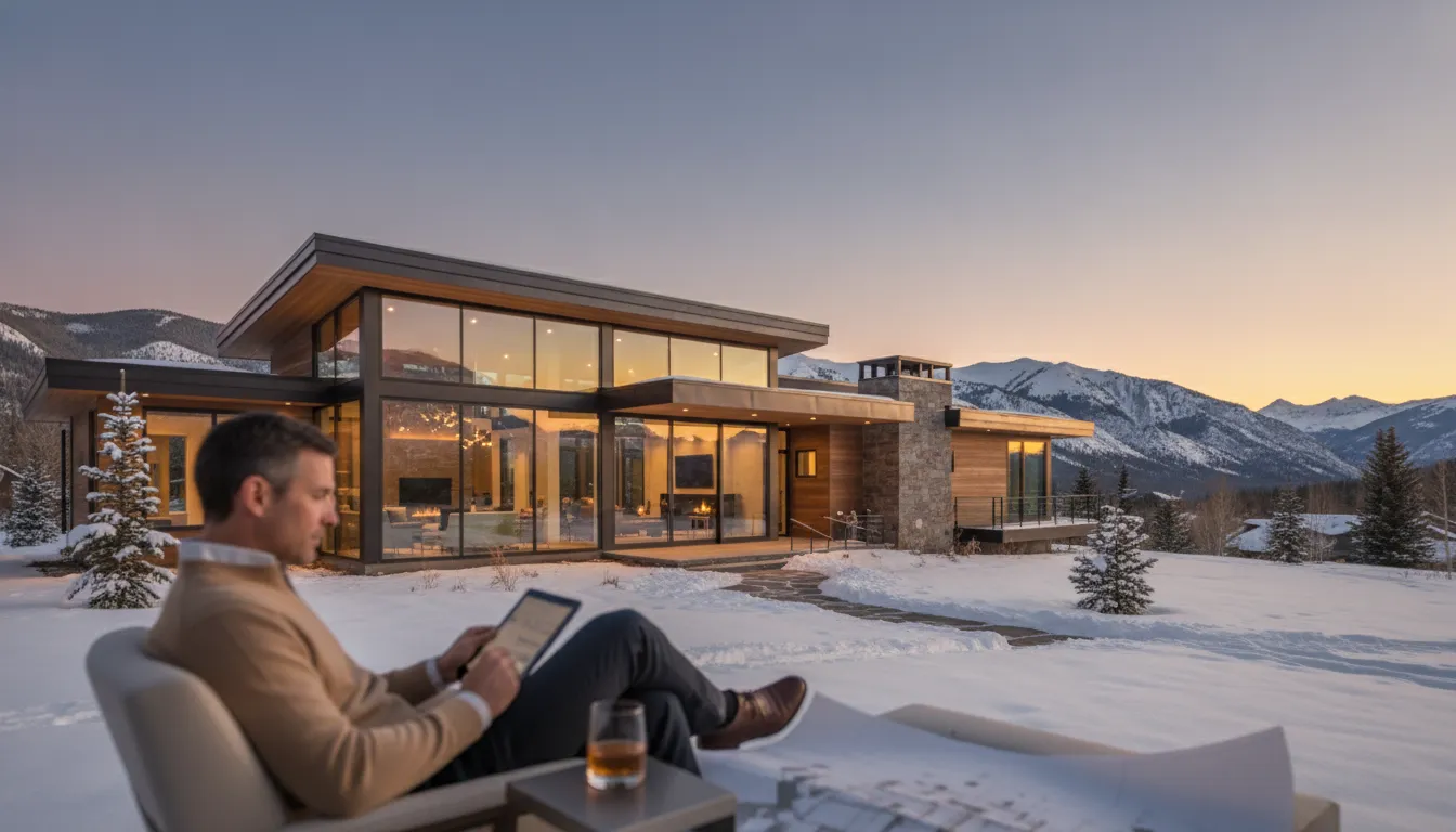 Luxury modern home in the Utah mountains at sunset, a bank statement mortgage utah option for self-employed buyers