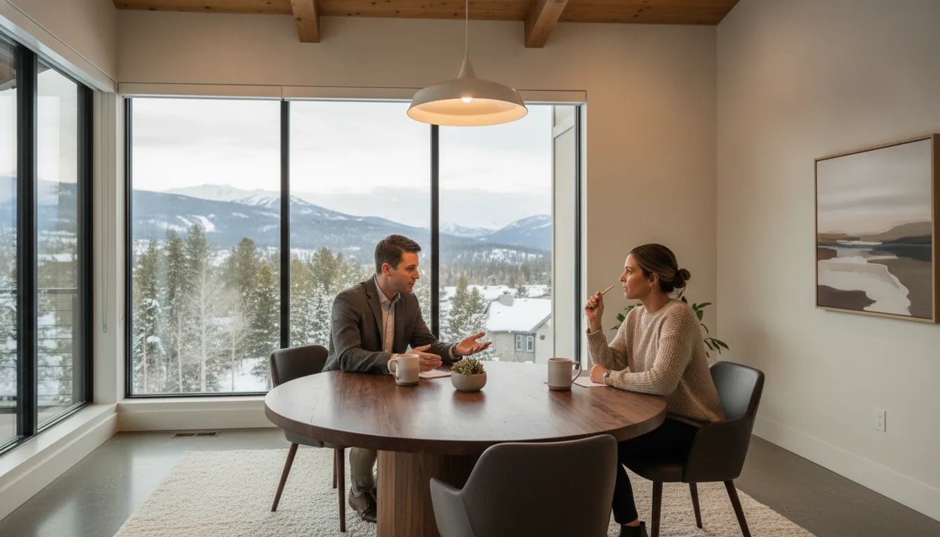 Advisor reviewing bank statement loan vs conventional mortgage options with a self-employed Park City buyer