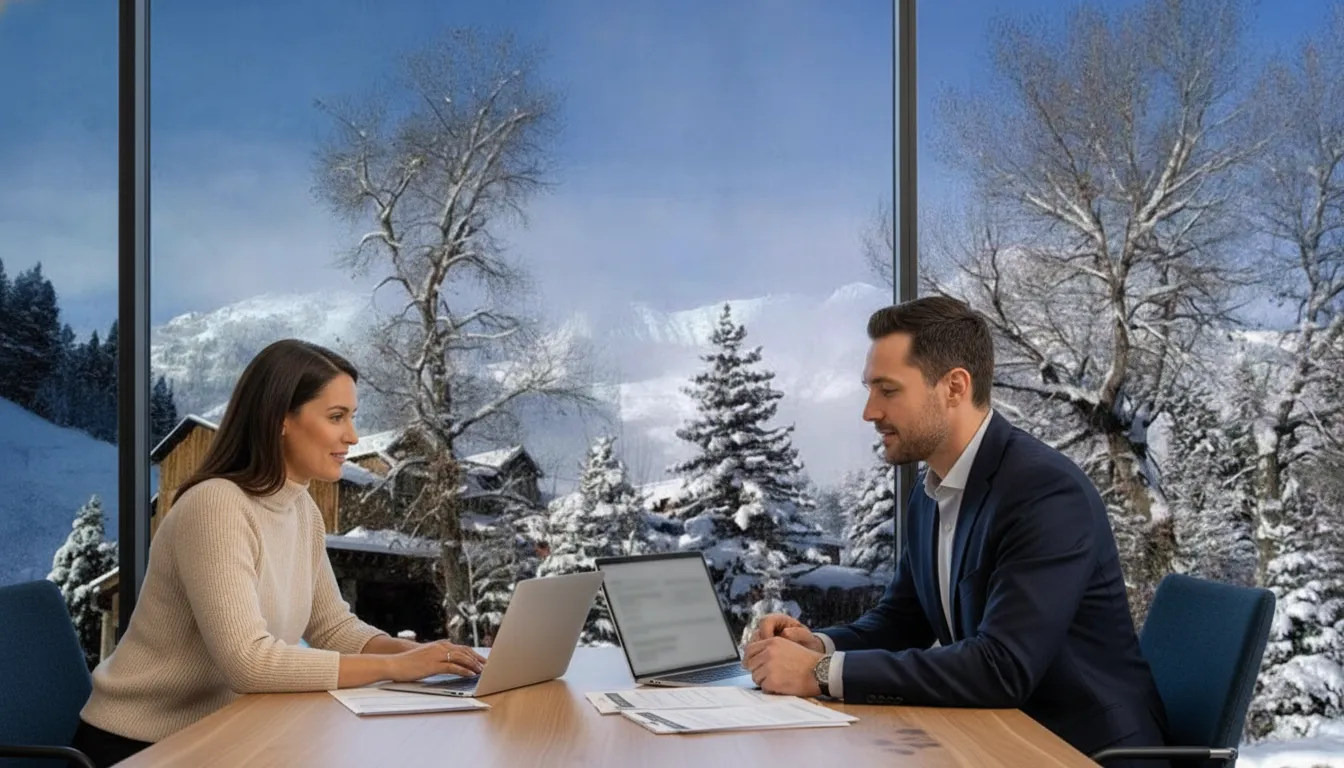 Self-employed borrower reviewing bank statements with a mortgage advisor in Utah