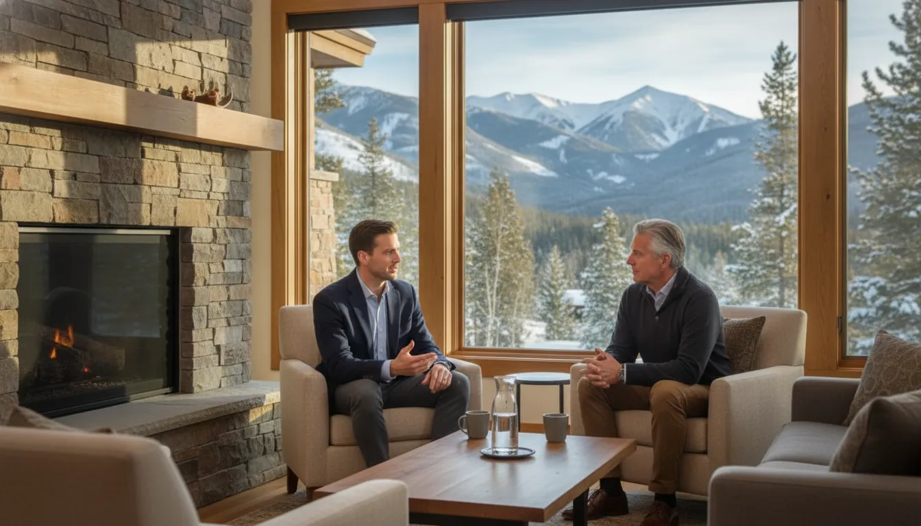 Mortgage advisor and investor reviewing Park City rental financing strategy