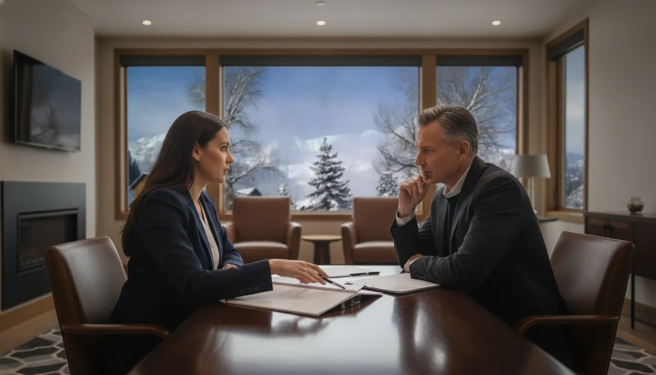 Mortgage advisor discussing Park City investment property financing with an investor