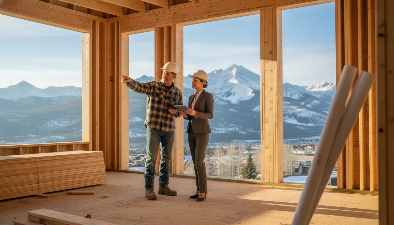 Builder and advisor reviewing progress on a Park City mountain home