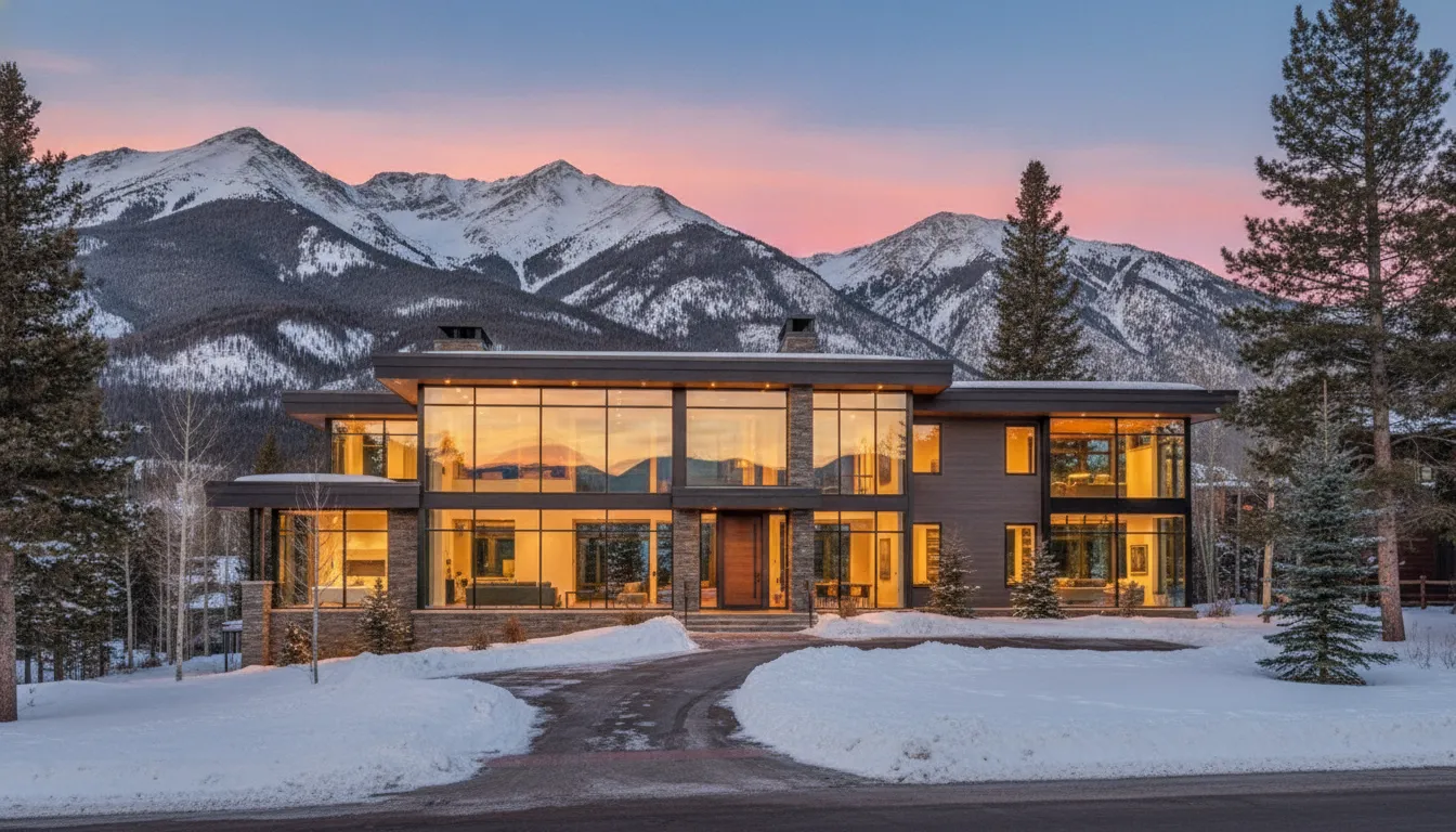 Luxury modern mountain home near Park City Utah at sunset