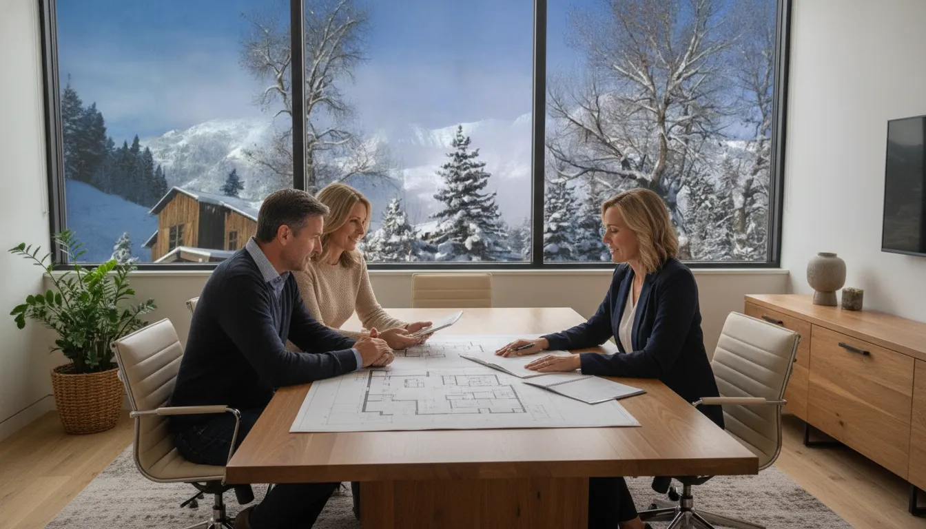 Mortgage professional reviewing complex income and asset documents with a borrower