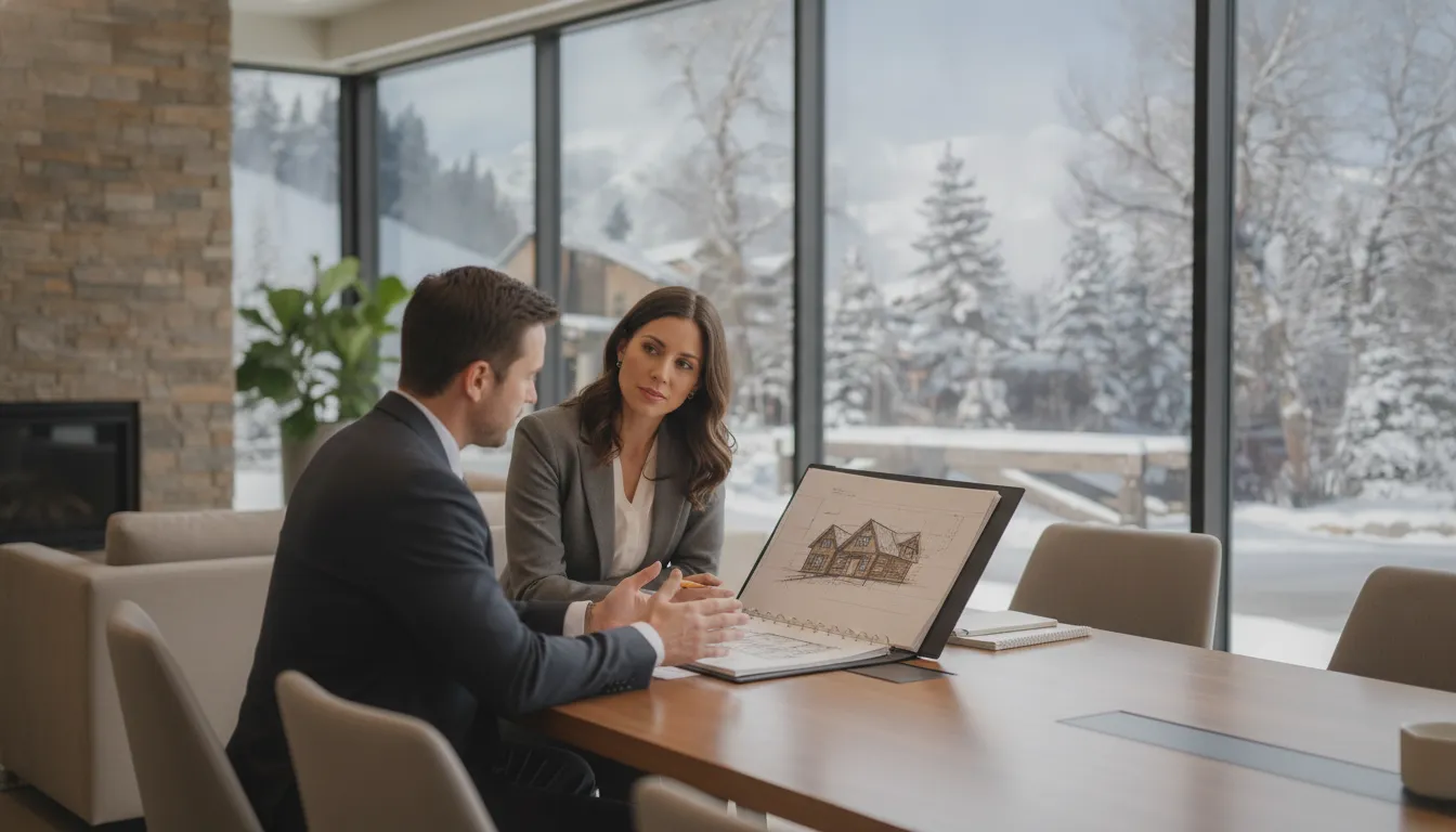 Mortgage advisor and investor discussing a Utah mountain rental property