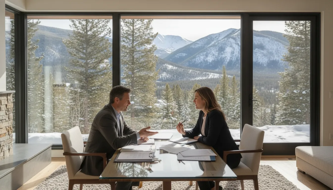 Self-employed home buyer organizing mortgage documents for a Canyons Village purchase