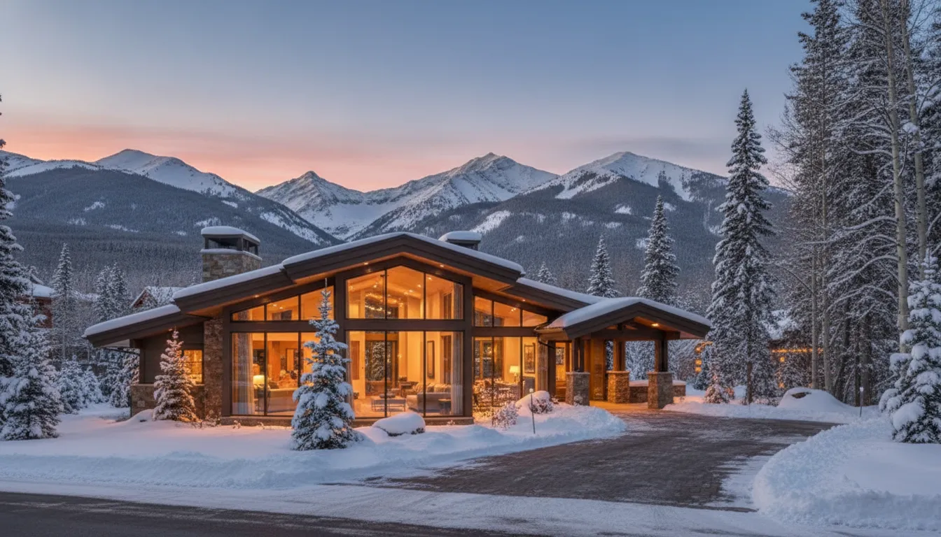 Luxury mountain home in Deer Valley at sunset