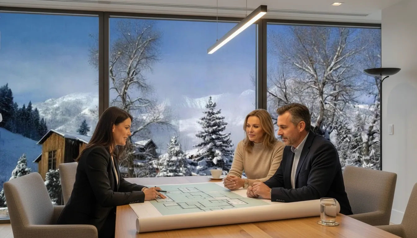 Mortgage advisor discussing luxury property financing with clients