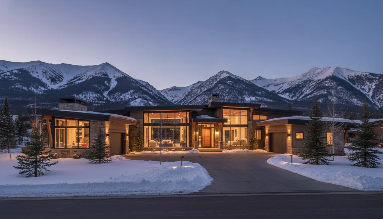 Luxury mountain home in Summit County, Utah, at sunset