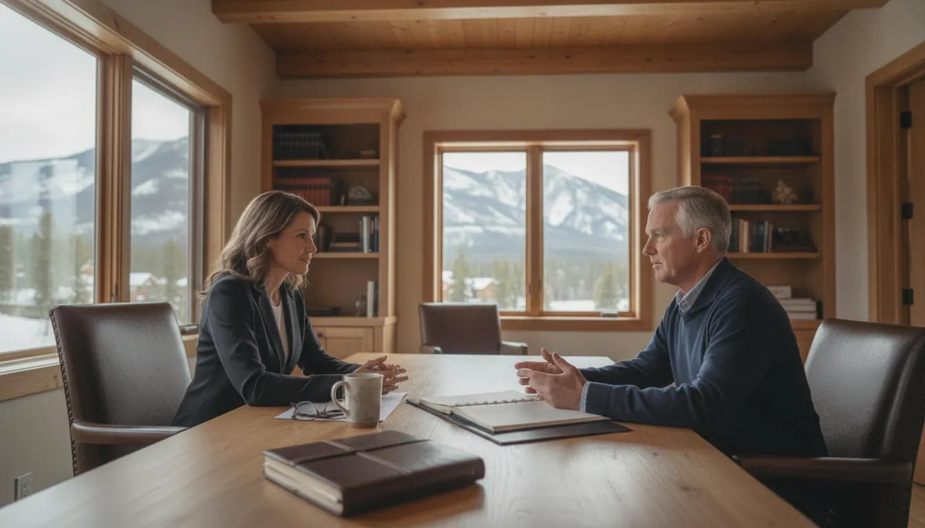Buyer discussing intended home use and financing plans with a mortgage professional