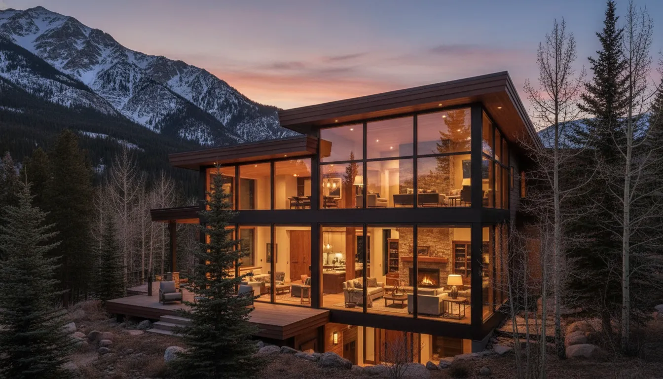 Luxury Park City vacation home beneath Utah mountains at sunset