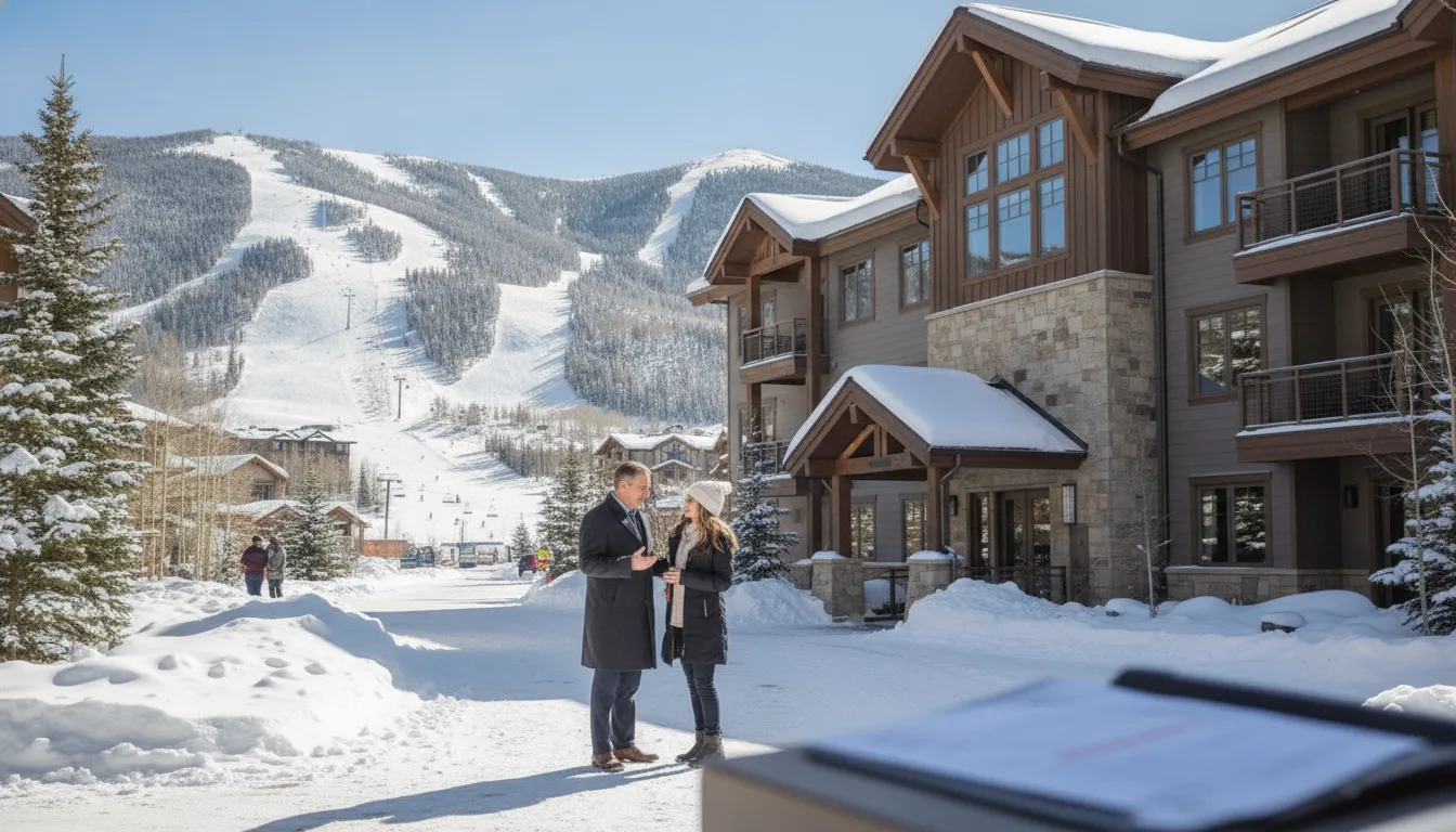 Canyons Village mountain residences viewed in a ski resort setting