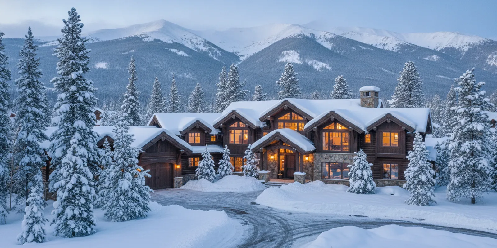 A luxury Deer Valley home with snow-covered mountains in the background