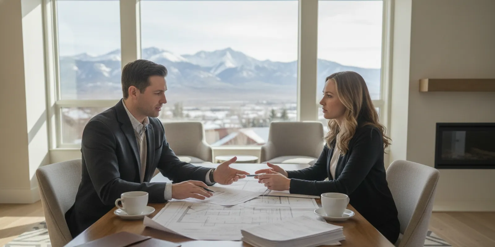 Mortgage professional reviewing Park City property documents with a buyer