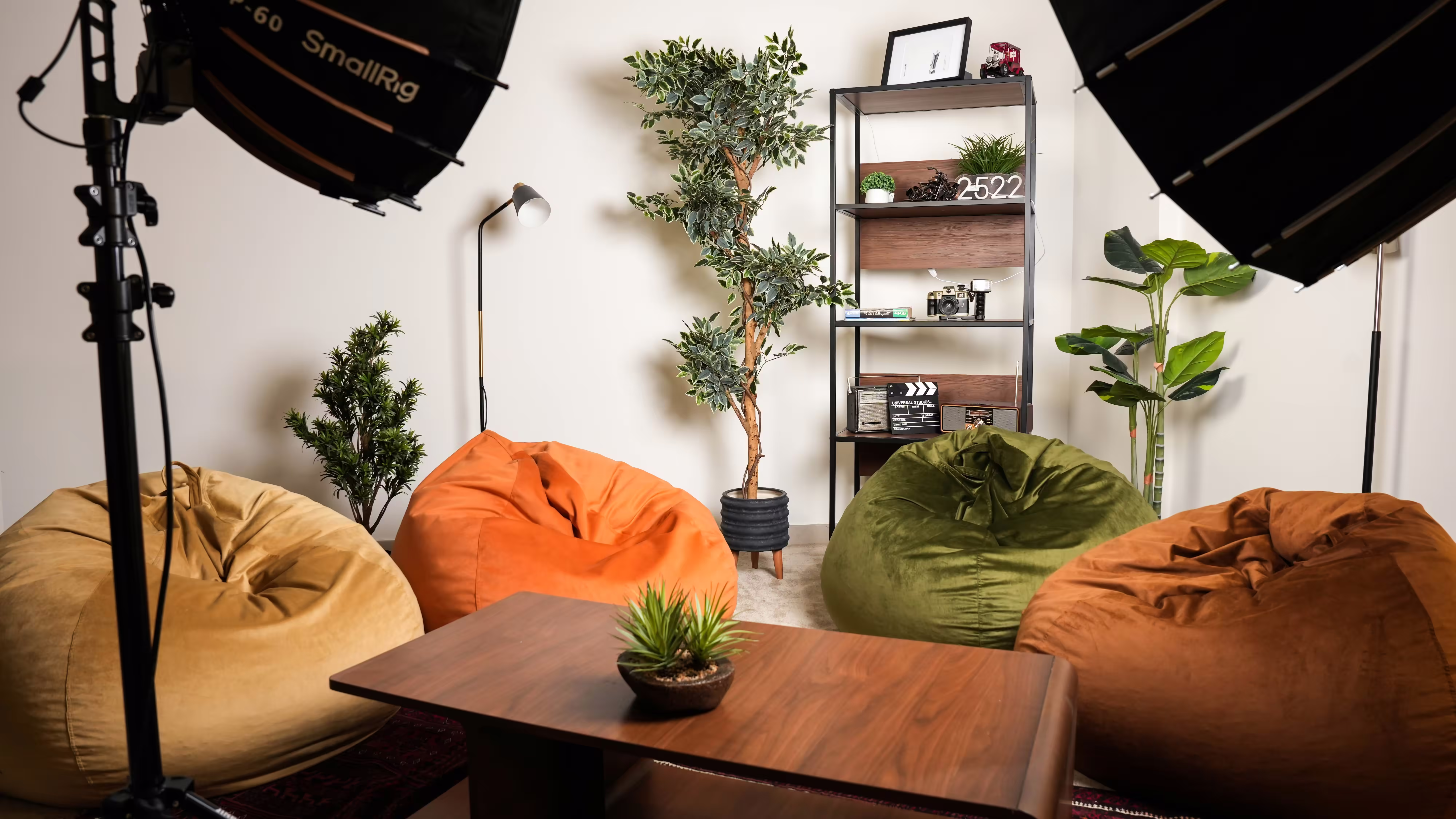 Bean bags podcast setup at Ottora Studio, Doha