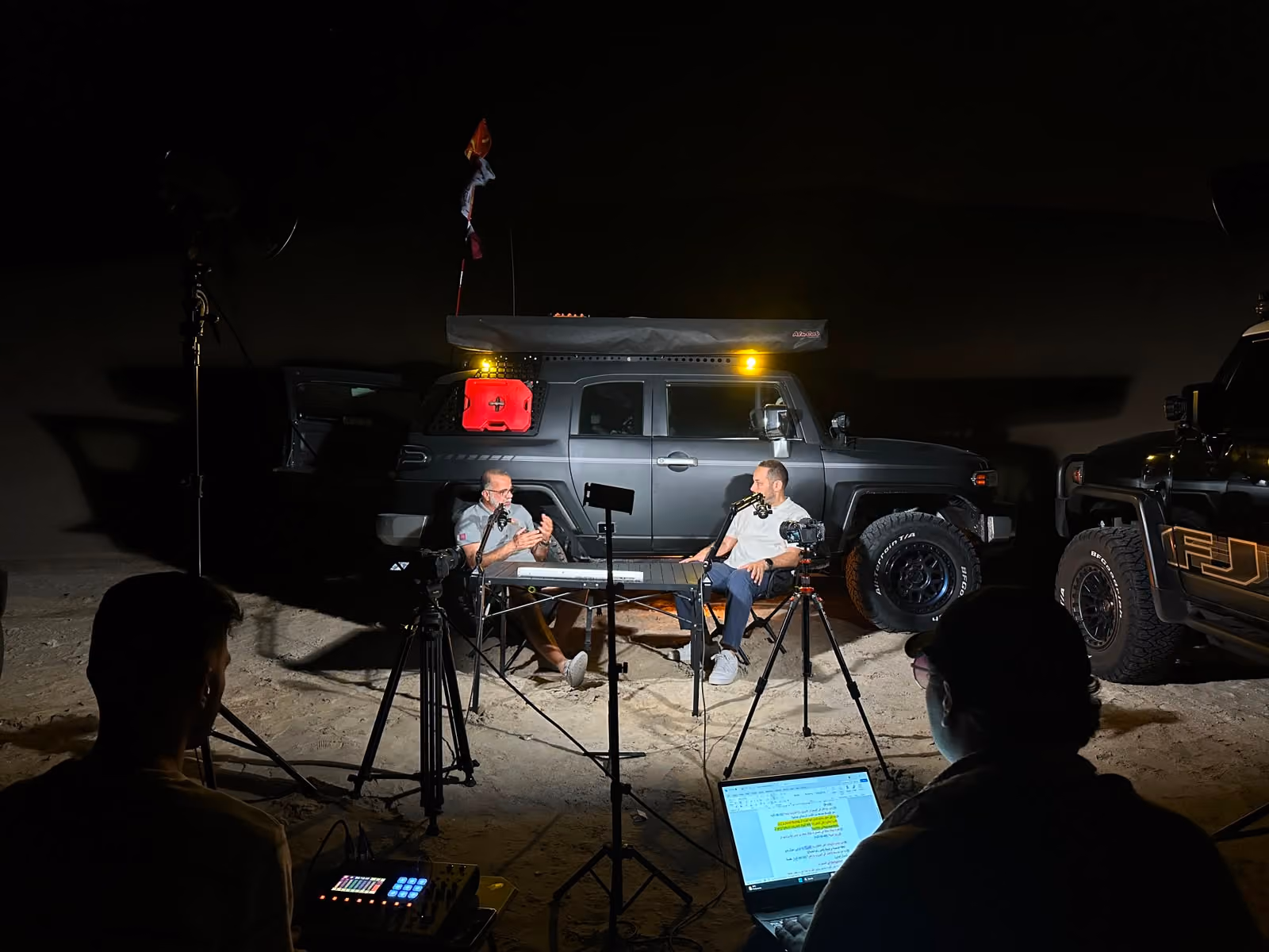 Podcast setup in the desert