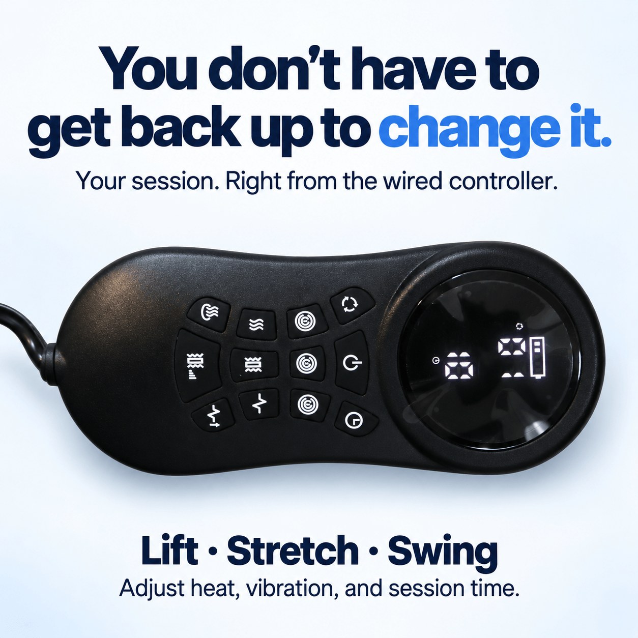 Close-up of the Oasis lumbar massager wired controller