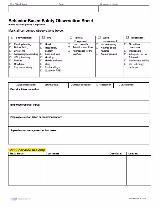 Behavior Based Safety (BBS) Observation Form