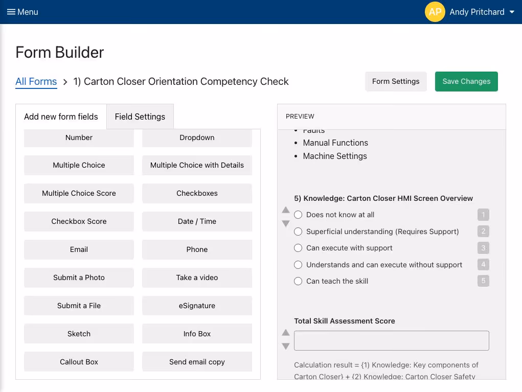 Competency Check Form Builder Skills Matrix