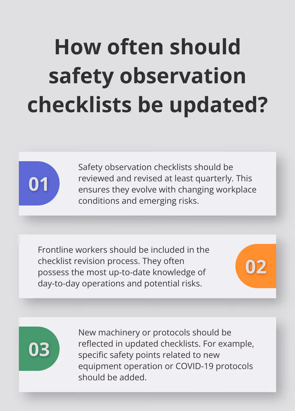 Fact - How often should safety observation checklists be updated?