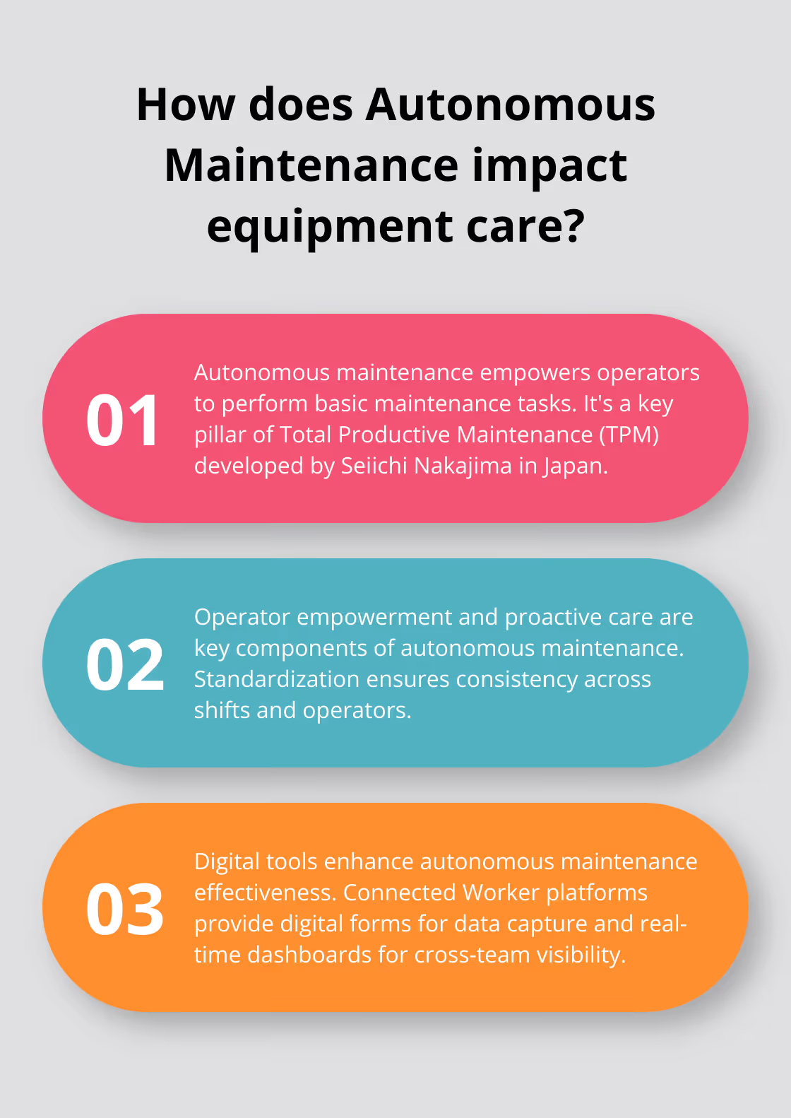 Fact - How does Autonomous Maintenance impact equipment care?